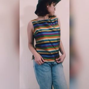 60's inspired sleeveless silk Talbots striped top